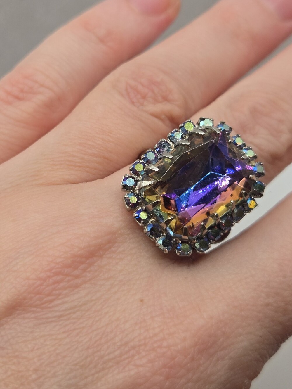 mystic topaz-style AB crystal ring Solitaire Cocktail Ring vintage adjustable
